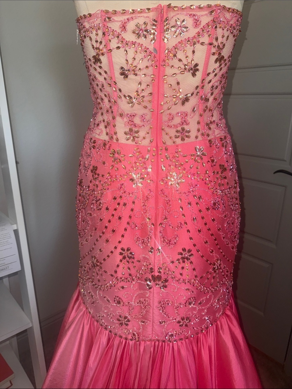 Sherri Hill Pink Beaded Mermaid Gown - Picture 9 of 12